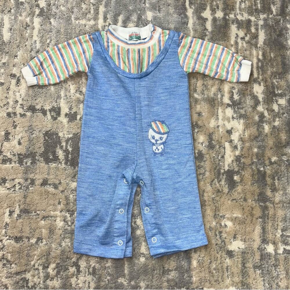 Vintage 70s Health-Tex Blue Baby Romper 6 months